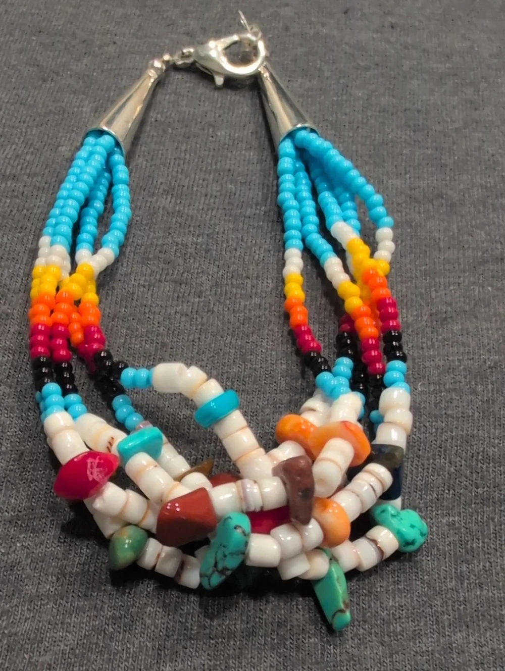 Multi-Strand Turquoise & White Beaded Bracelet